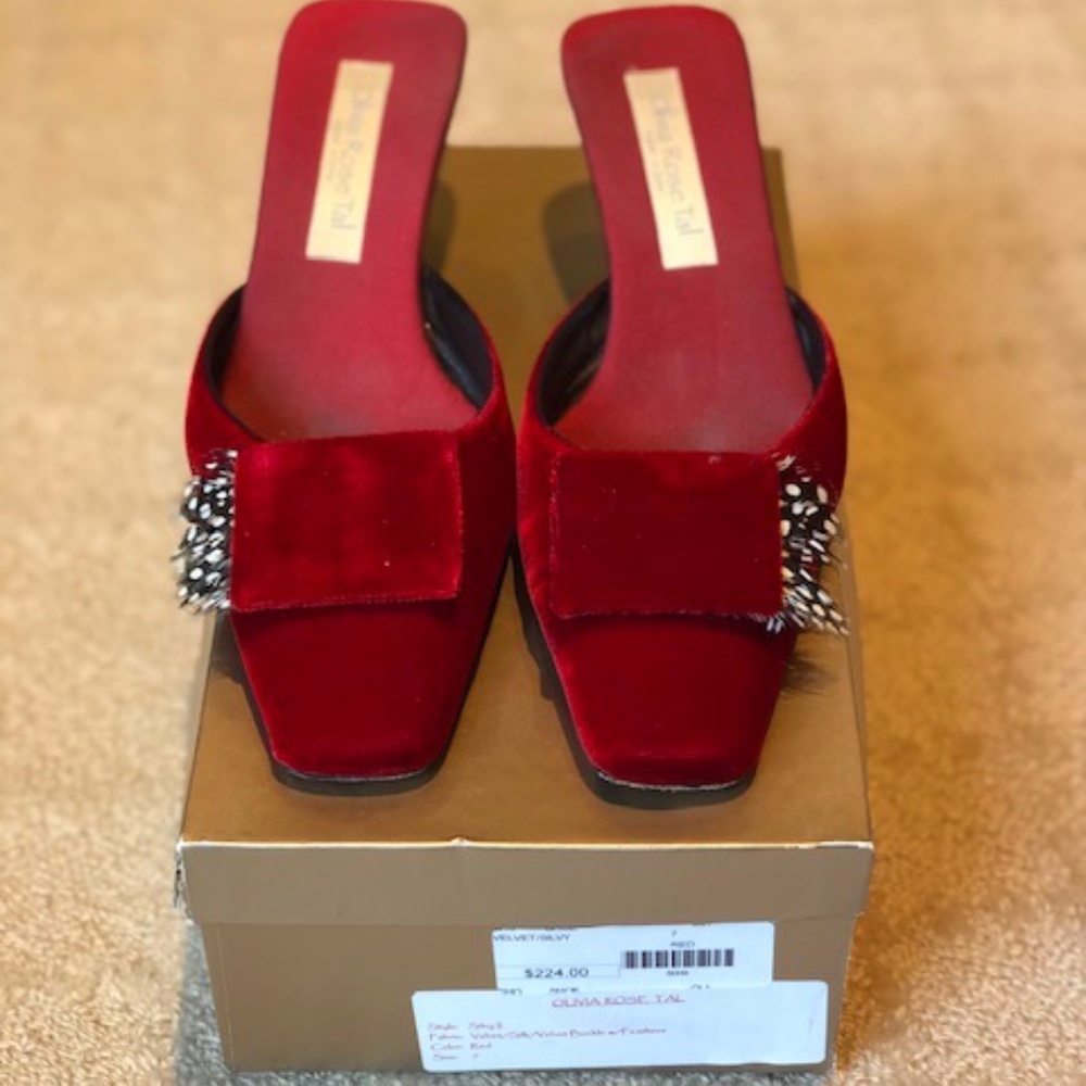 Olivia Rose Tal red velvet/silk mules!